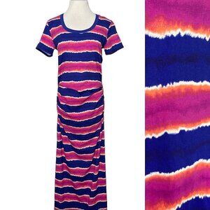 Tommy Bahama tie dye Striped colorful Pink Blue Jersey knit maxi Dress Size S